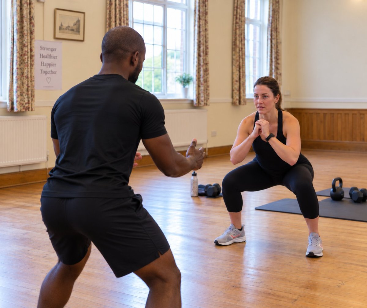 Family personal training in a bright fitness studio